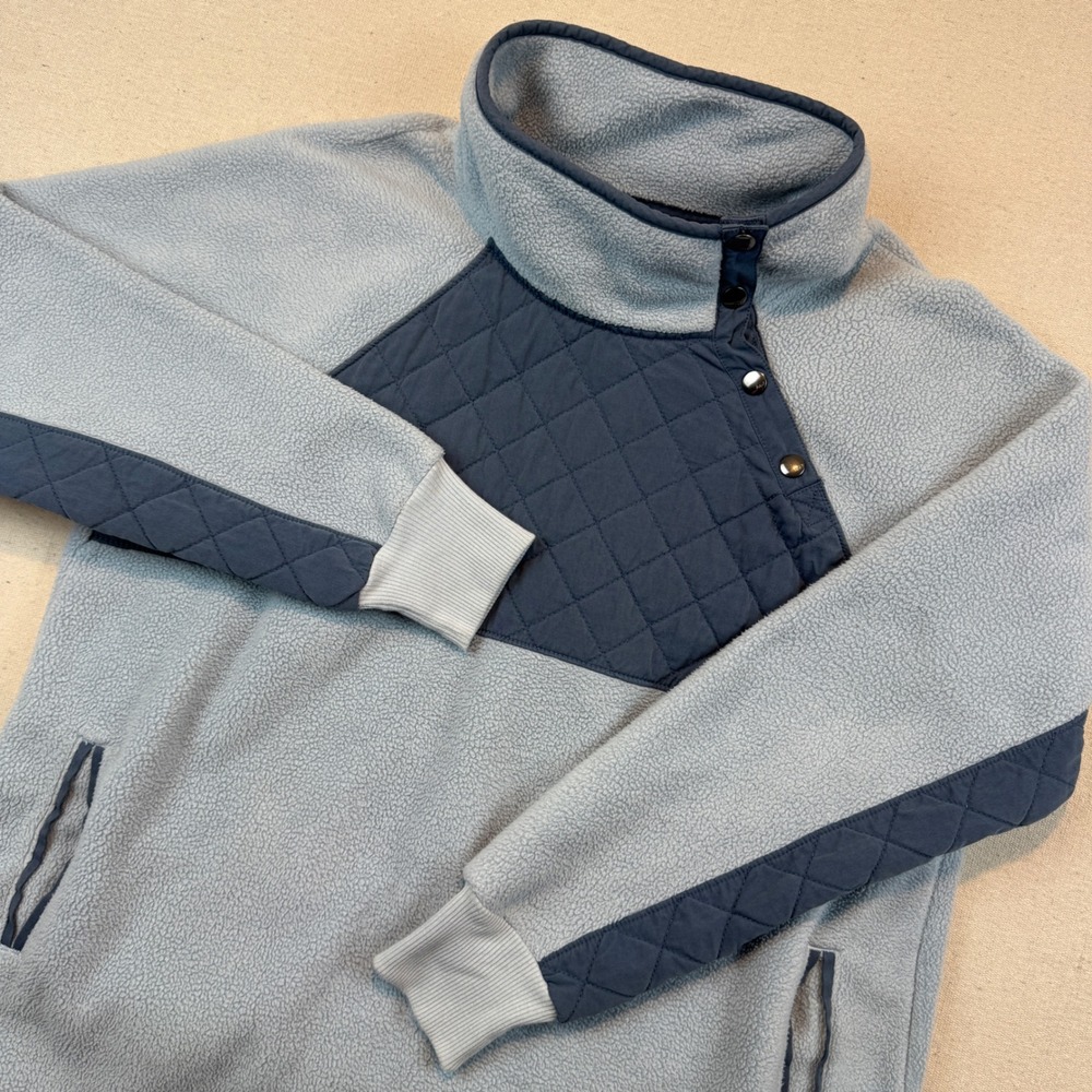 Abercrombie & Fitch XL Fleece Pullover Womens Blue Quilted Snap Mock Neck